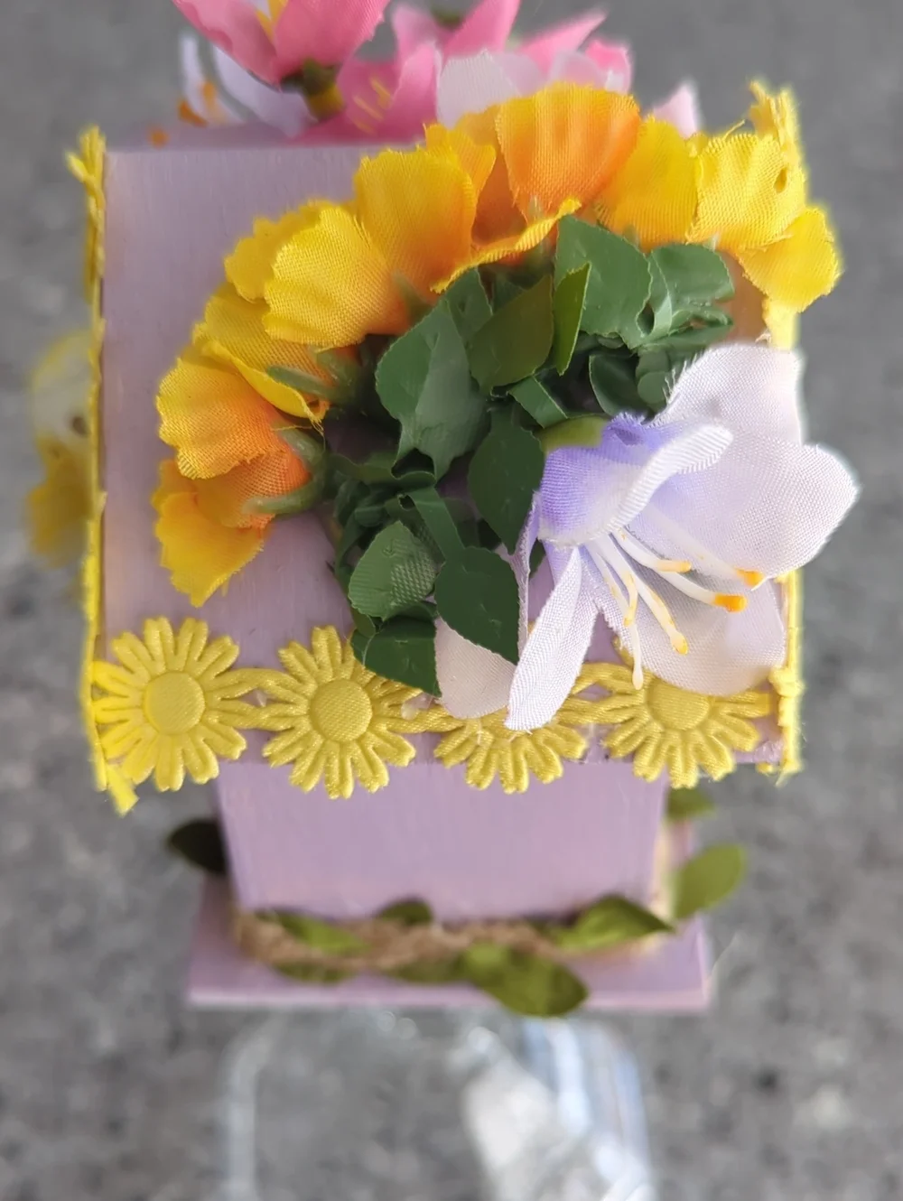Whimsical Handmade Lilac Floral Birdhouse Decor Piece
